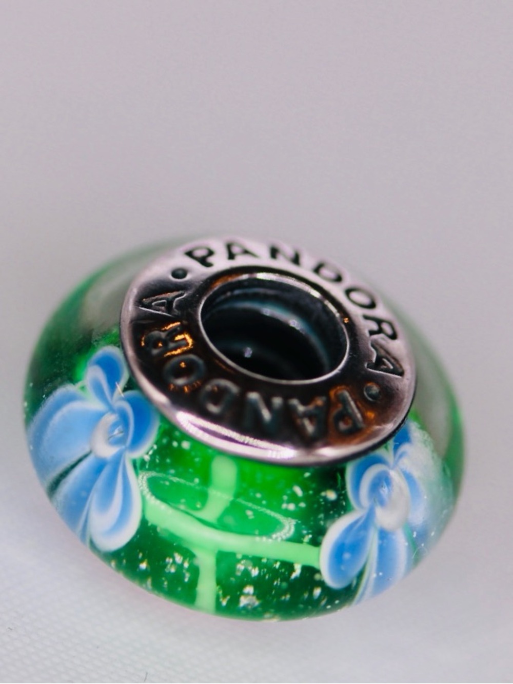 Pandora Green and blue floral glass Murano like new!